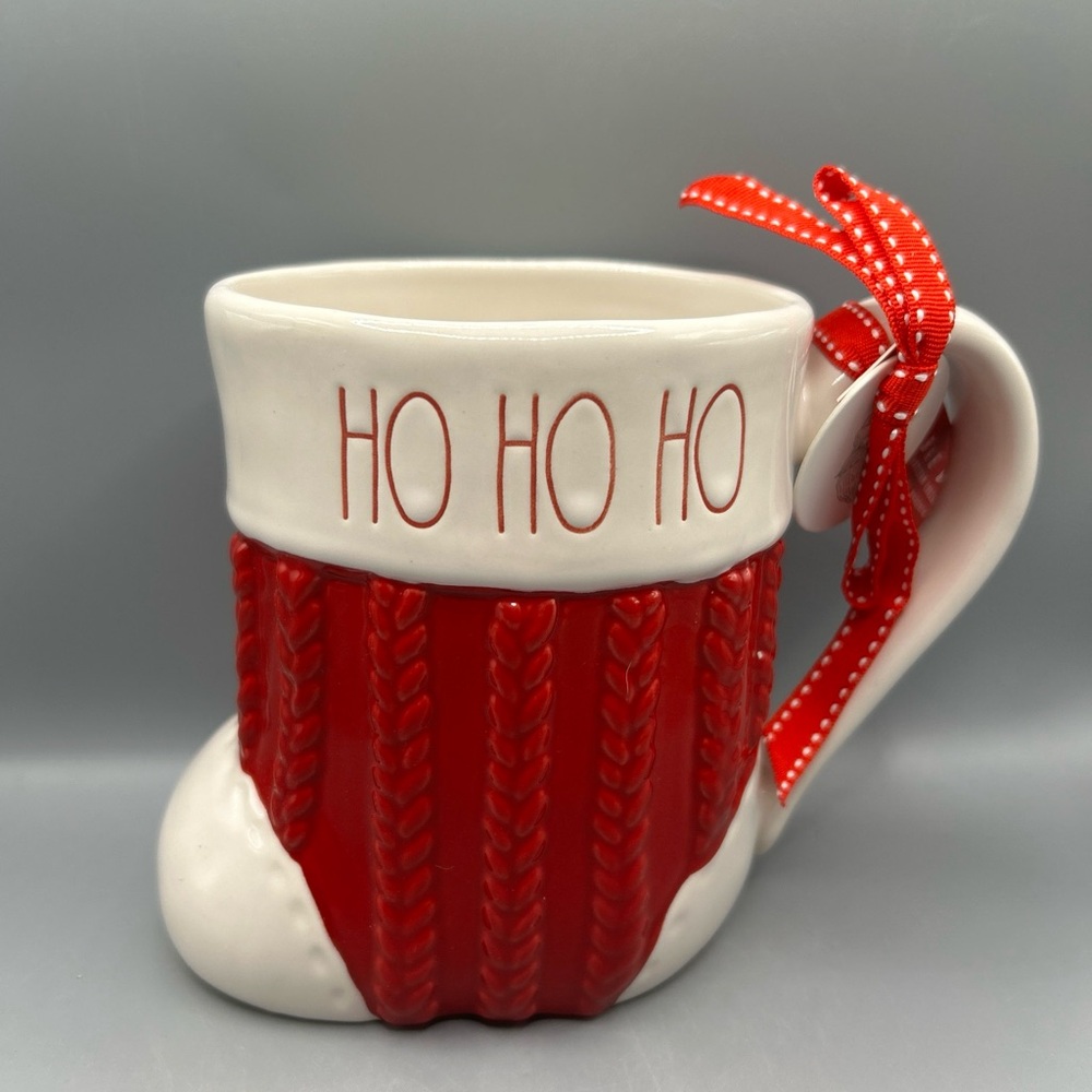 Rae Dunn HO HO HO Knit CHRISTMAS Stocking Figural Coffee Mug NEW